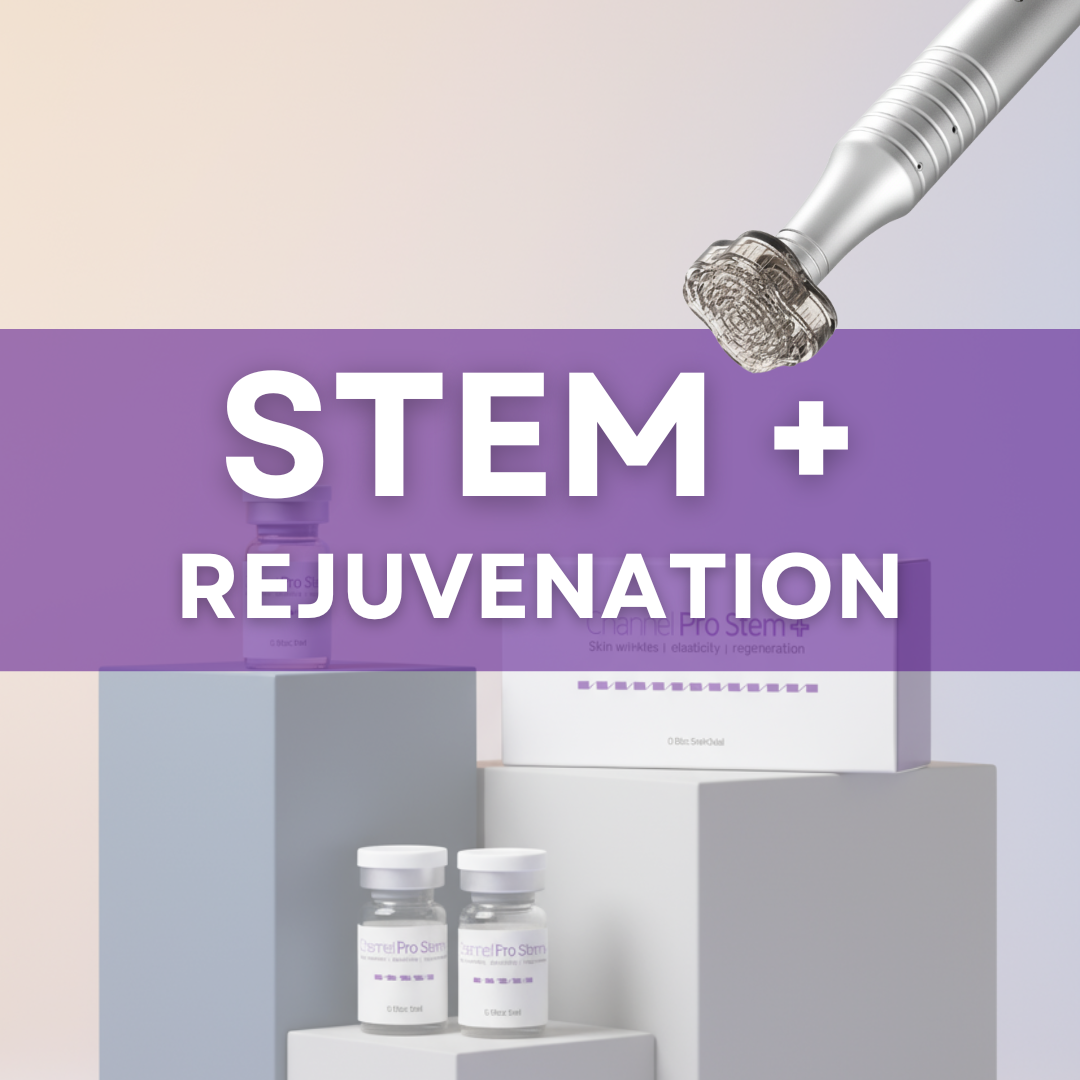 Channel Pro Stem + Pro Rejuvenation Protocol for anti-aging, wrinkle, finelines, and regeneration care. The best microchanneling device, channel pro meets triple exosomes! channel Pro stem+ exosome!