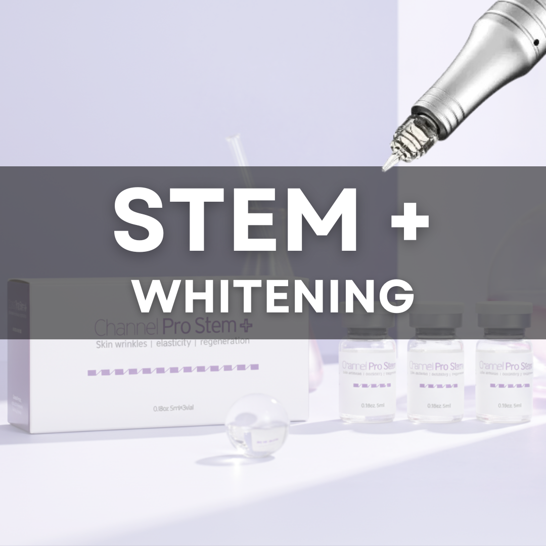 Channel Pro Stem + Pro whitening protocol for melasma care, hyperpigmentation and sunspots, age spots, uneven skin tone. Best results with best microchanneling device, channel pro and the best exosome, stem plus which is triple exosome formula